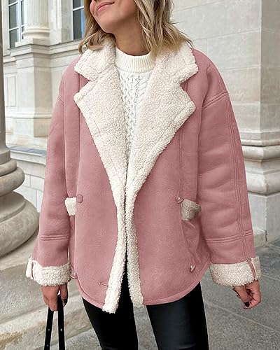 Miniatura 6 de PRETTYGARDEN Abrigos de invierno de gamuza sintética para mujer, chaqueta con forro polar y bolsillos de solapa de piel sintética, ropa de abrigo