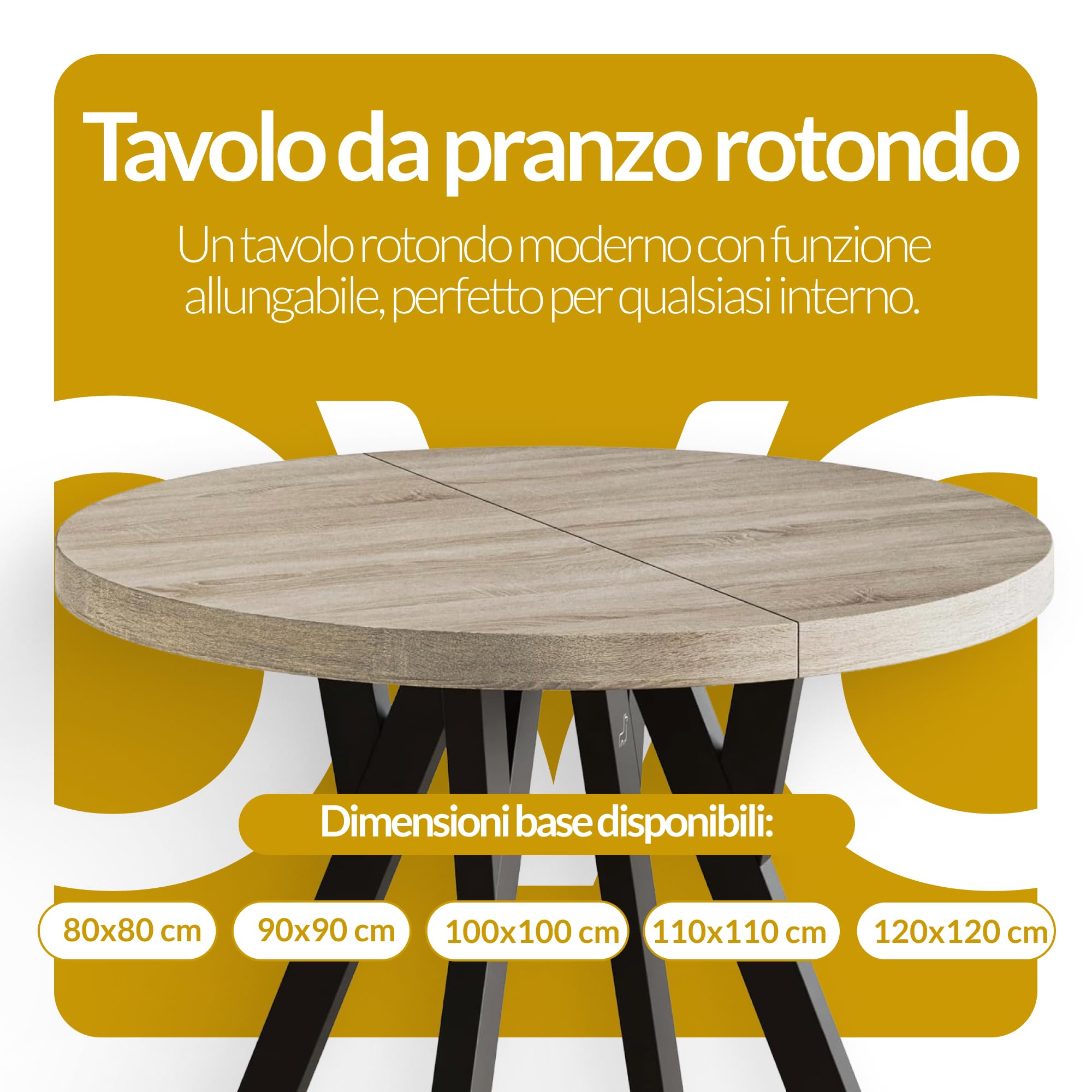 Tavolo da Pranzo Tavolo Rotondo Allungabile - Tavolo Sala da Pranzo Allungabile e Cucina - Piano in laminato da 36 mm - Gambe Solide - Diametro da 90 cm - Marmo - Collezione Ovo