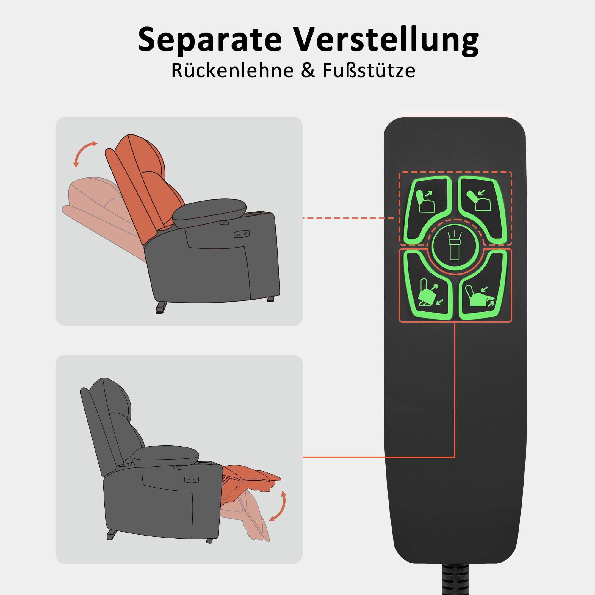 M MCombo Sillón eléctrico con ayuda para levantarse con 2 motores, respaldo y reposapiés ajustables por separado, sillón relax con función reclinable eléctrica 7501 (tejido de microfibra, gris oscuro)
