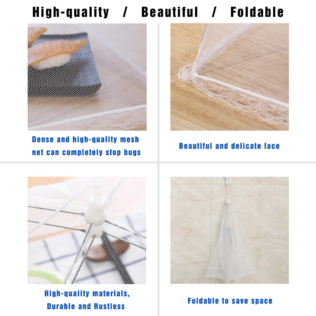 Lot De 3 Couvercles Alimentaires Pop-up En Maille - Dimensions 43,2 X 43,2 Cm - Réutilisables, Pliables - Pour Pique-nique, Barbecue, Repas En Plein Air - Protection Contre Les Insectes
