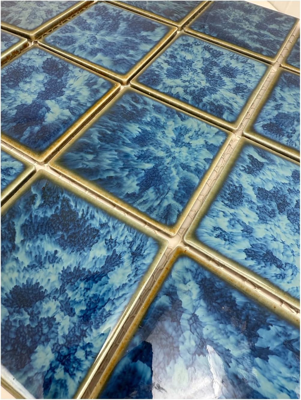 Tenedos TBHMD-3x3-PL Ocean Green Jellyfish Square Square 3x3 Porcelain Pool Mosaic Floor and Wall Tile for Backsplash, Kitchen, Bathroom, Swimming Pool (1 Sheet)