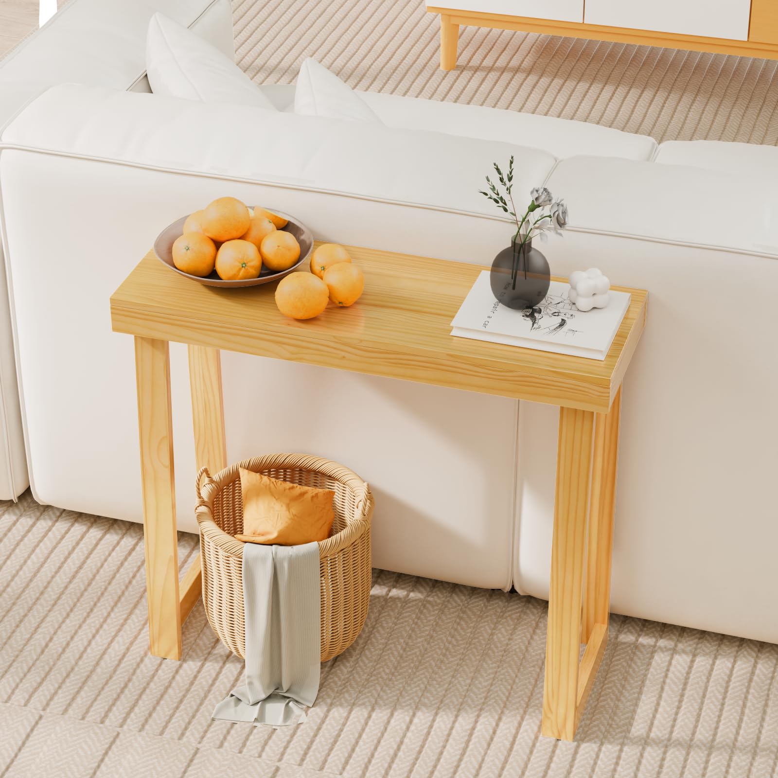 VINGLI 35.4" Entryway Table, Solid Wood Console Table, Narrow Sofa Table Behind Couch, Thin, for Living Room, Entrance, Hallway, Foyer, Bedroom,