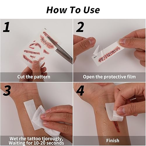 Miniatura 7 de Sibba Calcomanías temporales de tatuaje, 20 piezas de maquillaje de Halloween, disfraz de sombras faciales, accesorios de susto, heridas realistas