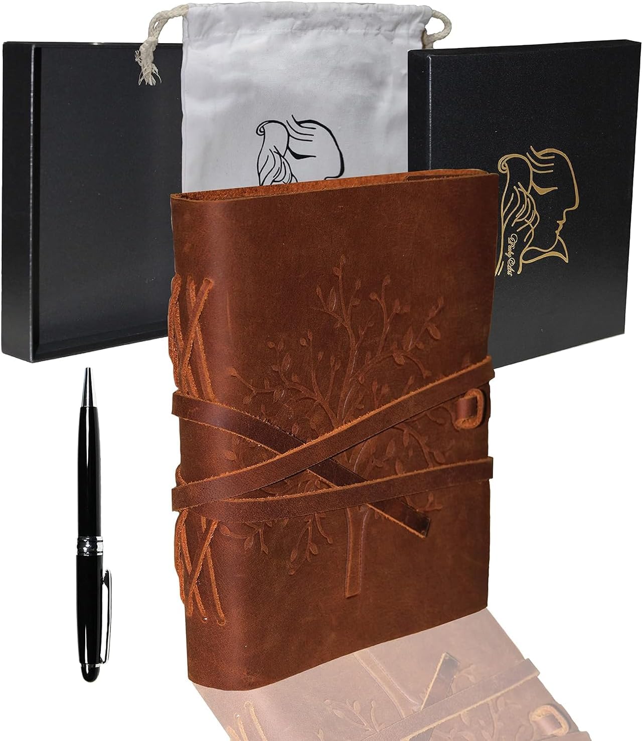 Genuine Leather Vintage Bound Journal Gift Package of 8”x6” A5 19x15 cm Sketchbook Travelers Notebook Daily Notepad Planner with Pen for Drawing Art Sketching & Writing 160 sheets Blank Handmade Paper