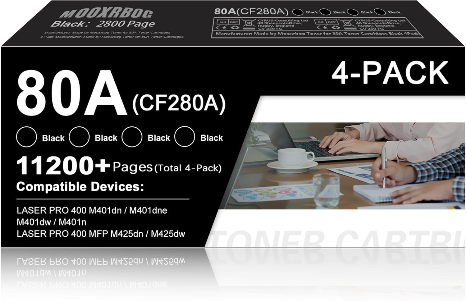 80A Toner Cartridge Black (4-Pack) Replacement for HP 80A CF280A Works for Laser Pro 400 M401n M401dn M401dw M401dne Laser Pro 400 MFP M425dn M425dw Printer
