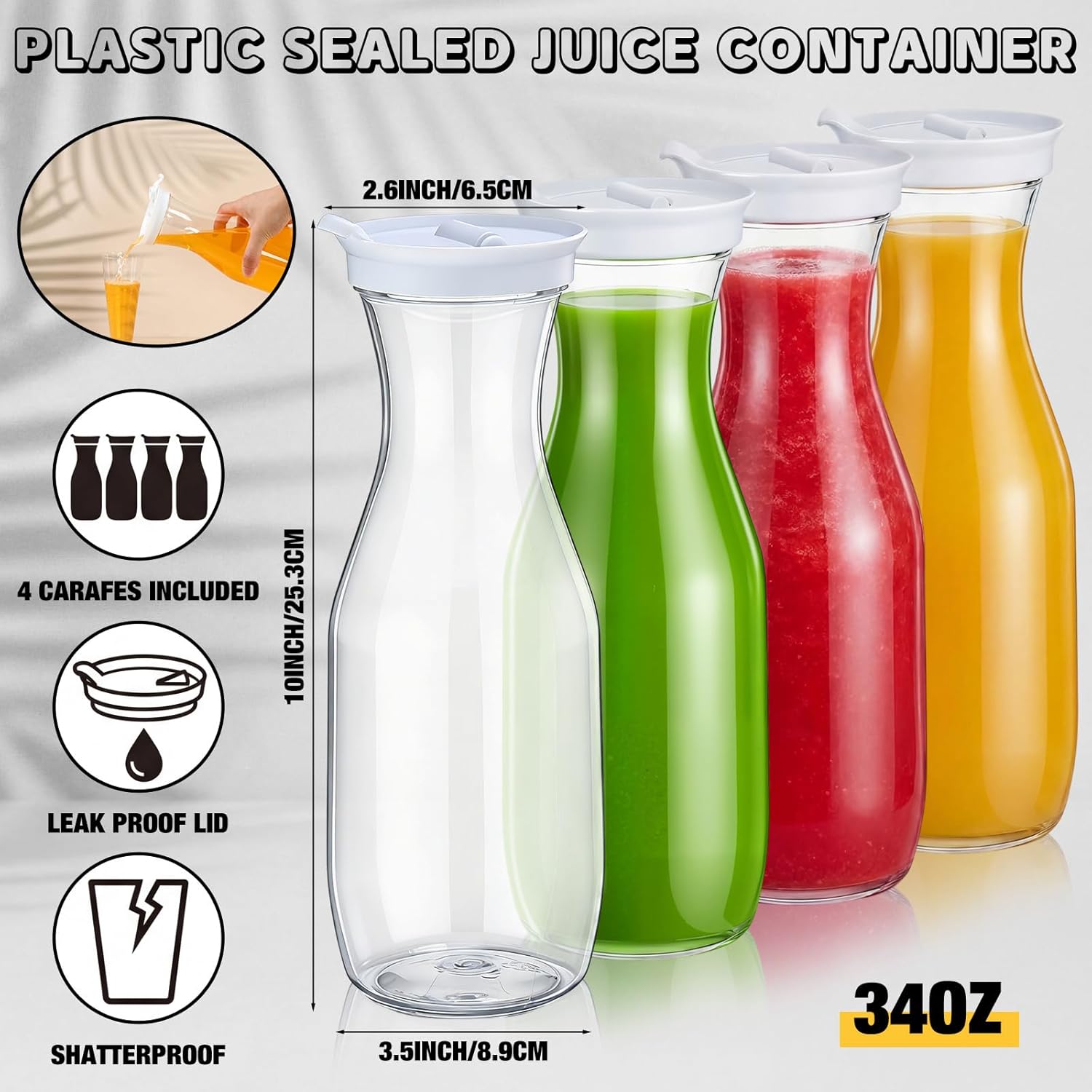 Hushee 36 Pcs Mimosa Bar Supplies, 34 oz Plastic Carafe Juice Bottle with Lids, Clear Champagne Flutes for Drinks, Ice Chilled Condiment Caddy with Serving Tongs Chalkboard Stickers for Water Milk Tea