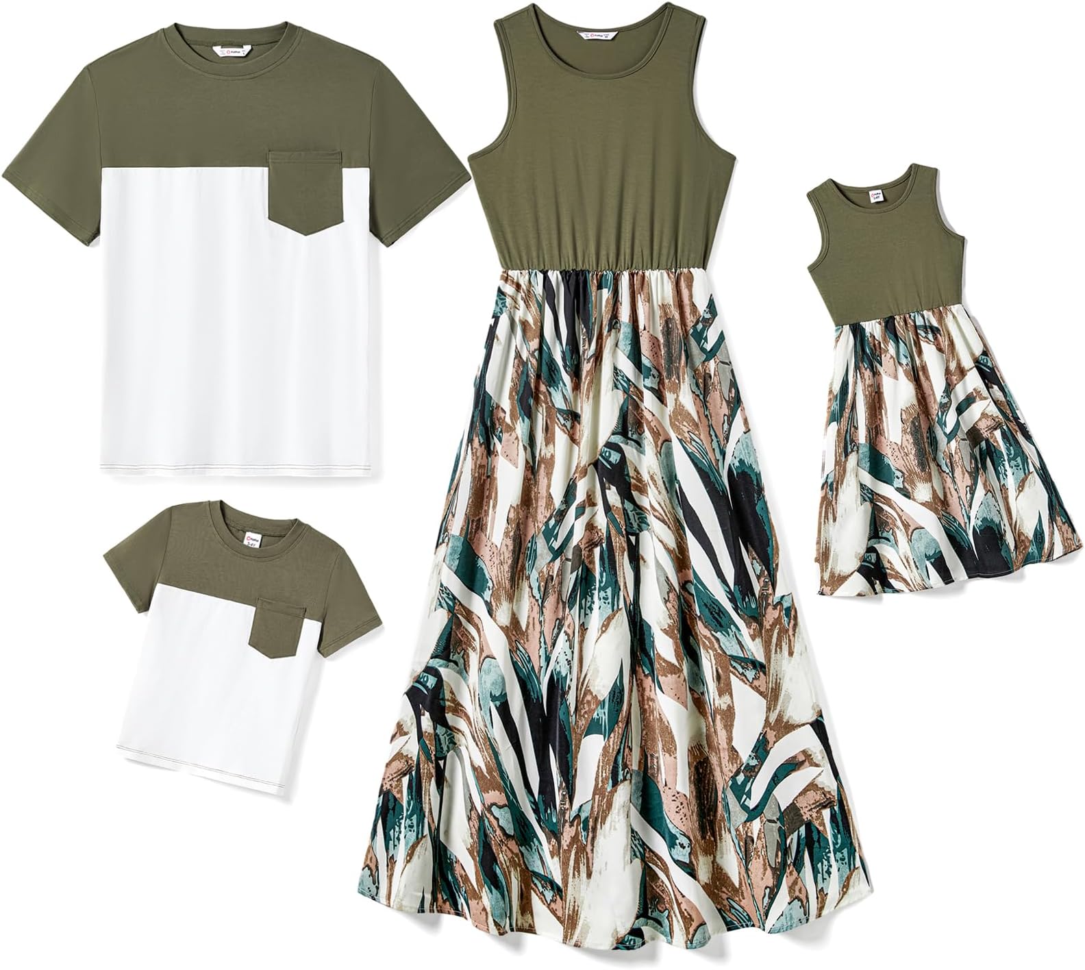 PATPATFamily Matching Outfits Mommy and Me Dresses Tropical Boho Floral Tank Maxi Dresses and T-Shirts Matching Sets