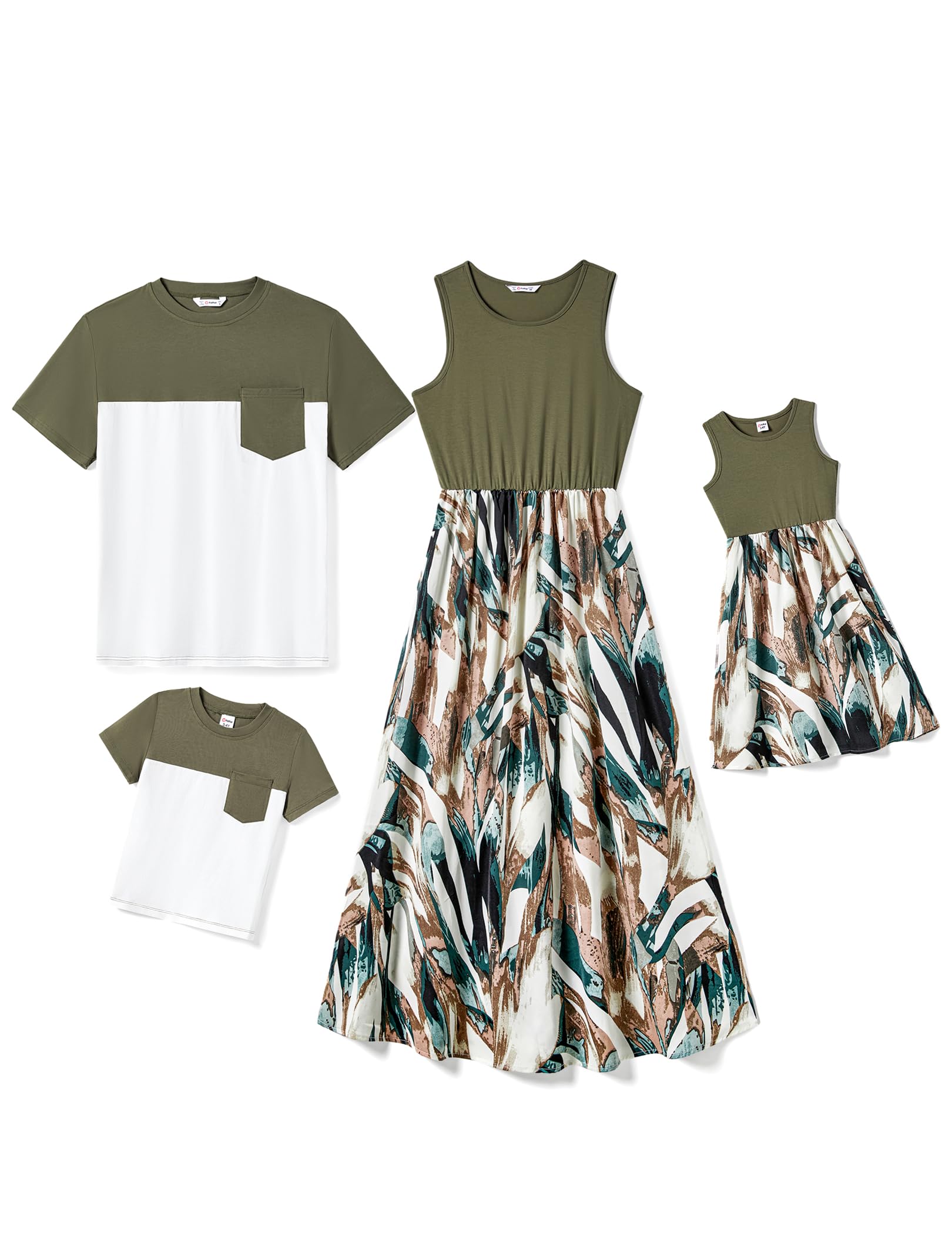 PATPATFamily Matching Outfits Mommy and Me Dresses Tropical Boho Floral Tank Maxi Dresses and T-Shirts Matching Sets