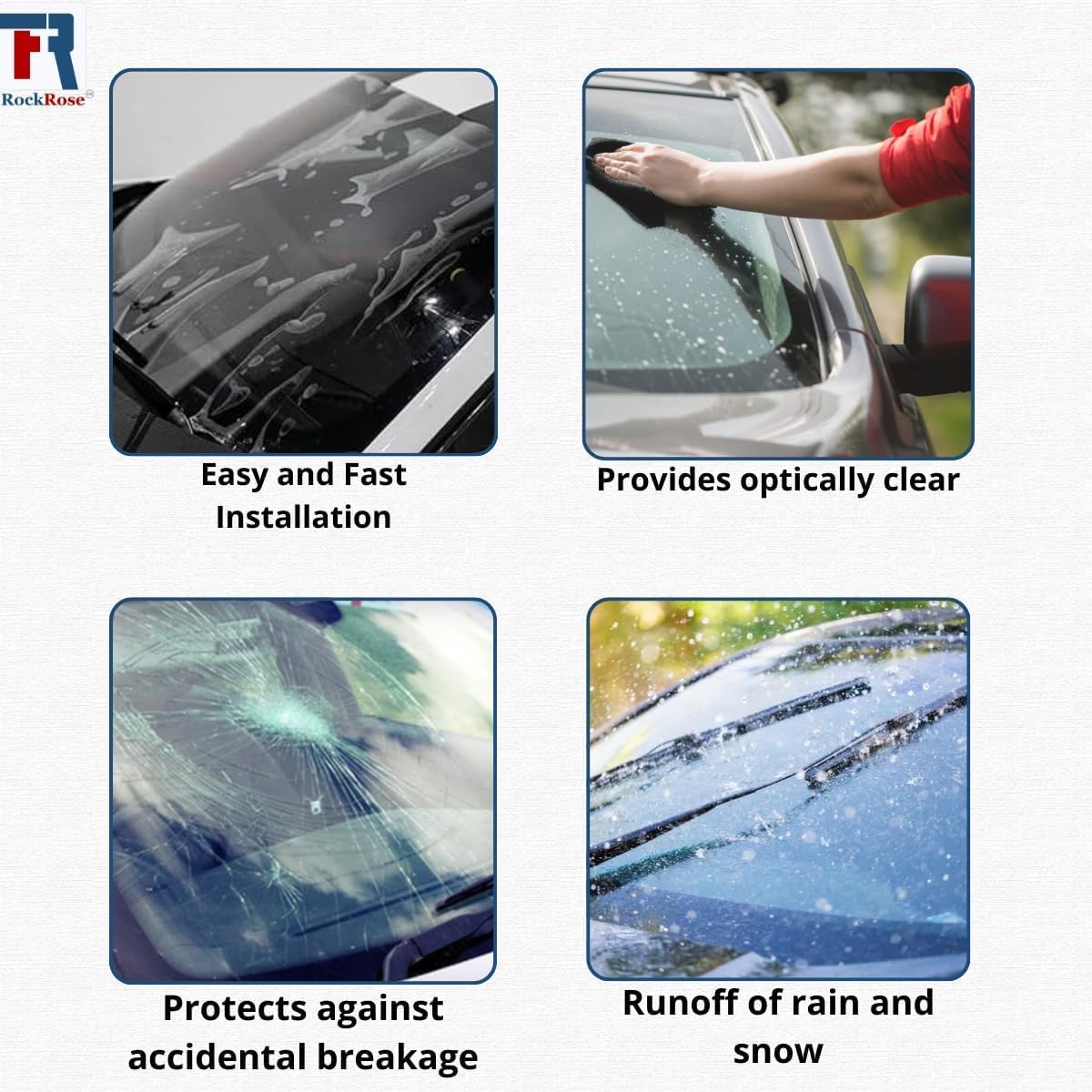 Rockrose Windshield Protection Film for Cars - Scratch-Resistant Protective Window Film with 85% VLT - Clear 99% UV Blocking Window Film for Enhanced Visibility in All Weather Conditions - 40 in X 6Ft