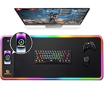 Gimars Tappetino Mouse Gaming RGB con Ricarica Wireless da 15W, 800x300x4mm – Tappetino Mouse XXL, 10 Modalità di Illuminazione, Tappetino Scrivania Grande Mouse Pad RGB con Superficie Liscia Premium