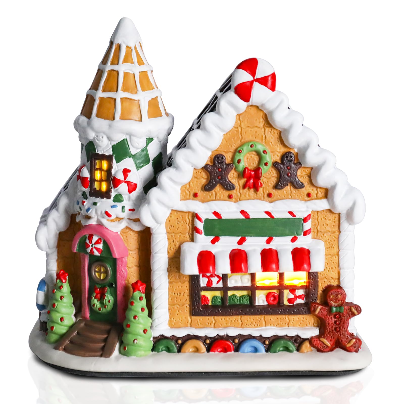 Christmas Gingerbread Village House - Hand-Painted Ceramic House With LED Lights for Christmas Decor