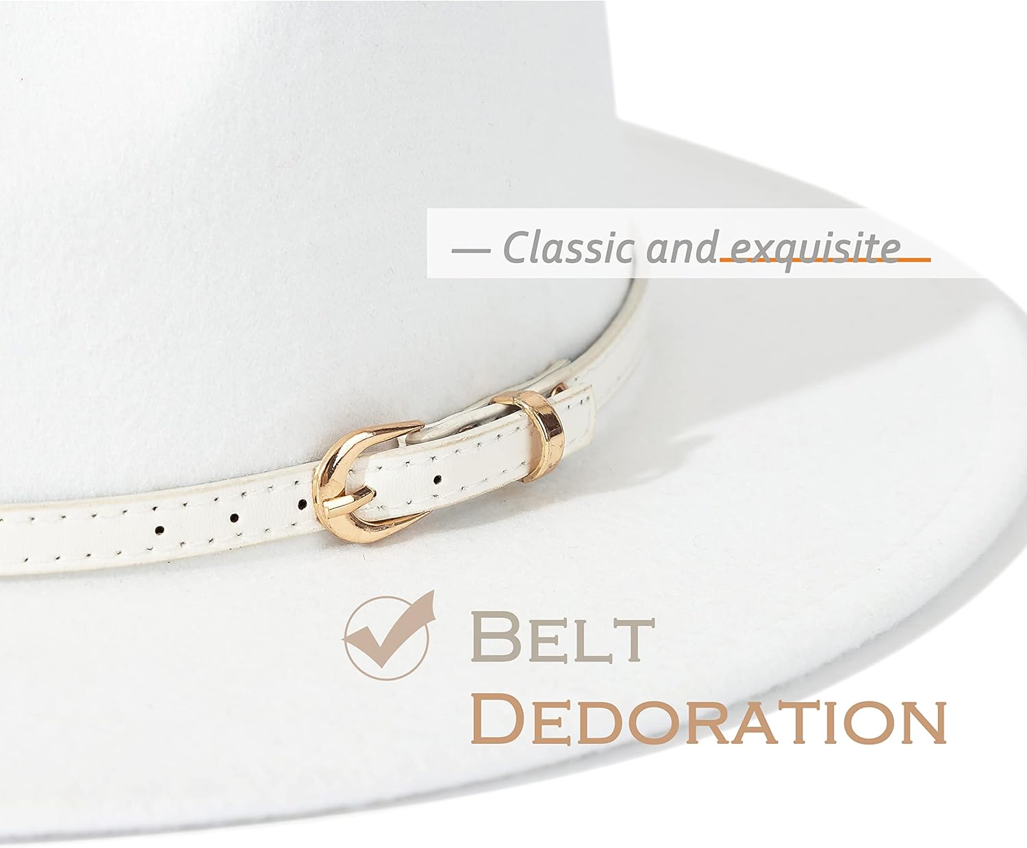 Lisianthus Women White Fedora Wide Brim Panama Hats with Color Belt Buckle - Image 3