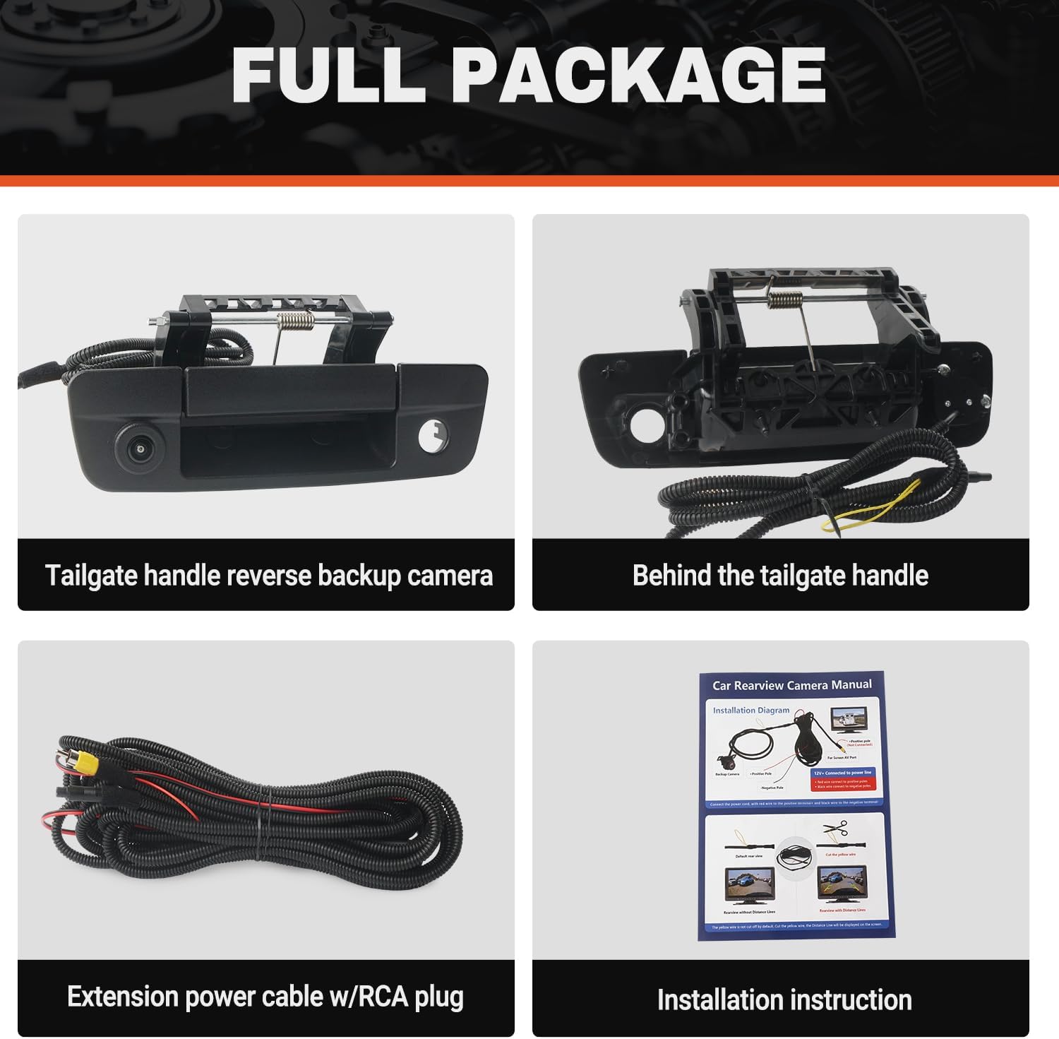 Tailgate Handle Backup Camera Compatible with 2009-2017 Dodge Ram 1500 2500 3500, Tailgate Latch Door Handle Rear View Waterproof HD Reverse Camera RCA Connector Replaces# 68044906AB,68044904AG