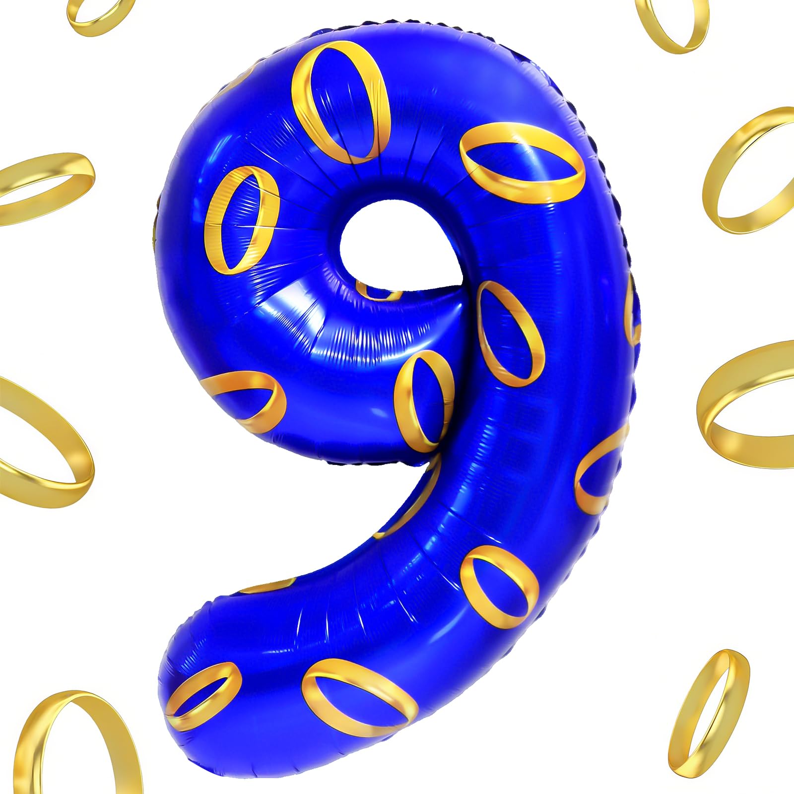 40 Inch Blue Hedgehog Theme Large Number 9 Foil Balloons Blue and Golden Rings Giant Balloons Birthday Party Decorations for Boys and Girls