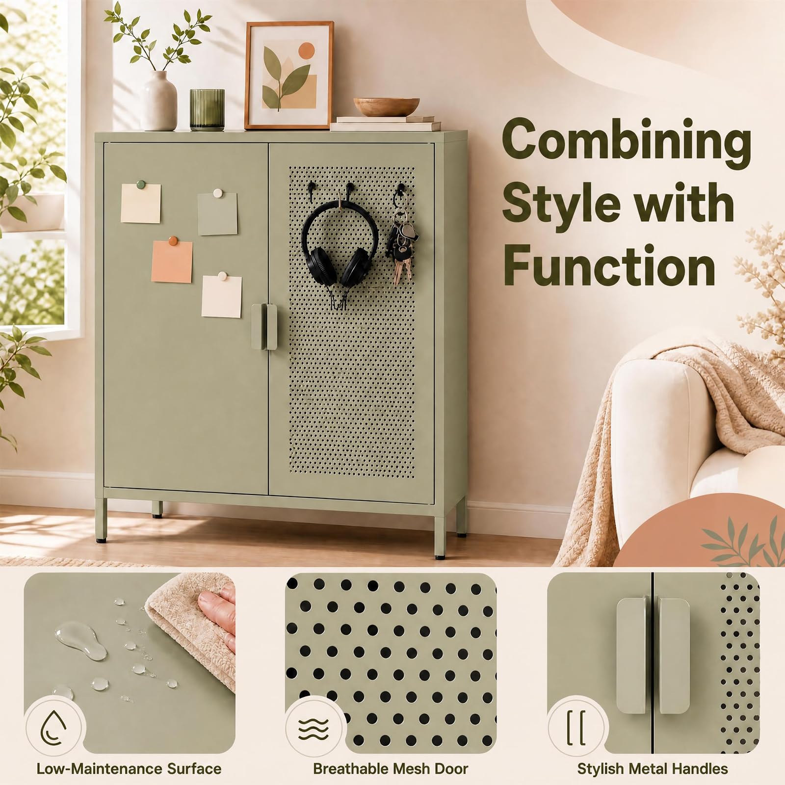 GIANTEX Credenza Cucina Moderna, Madia Multiuso in Metallo, Verde Chiaro
