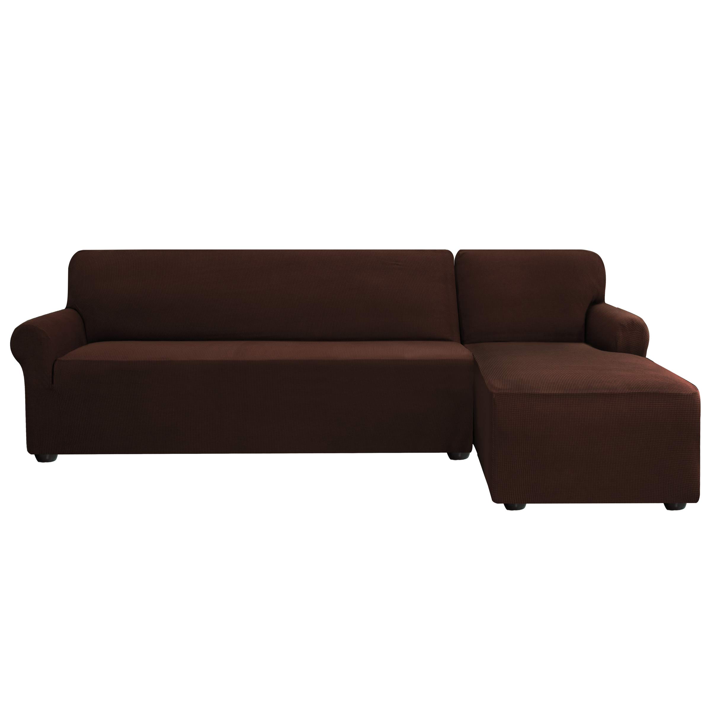 SU SUBRTEX L Shape Sofa Cover Stretch Spandex Jacquard Fabric Sofa Slipcovers Furniture Protector for Living Room (Right Chaise,Chocolate)
