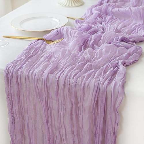 Vista 24 de Sioloc Paquete de 10 caminos de mesa de estopilla lila morado lavanda de 120 x 35 pulgadas, decoración de primavera y Pascua, gasa suave, decoración
