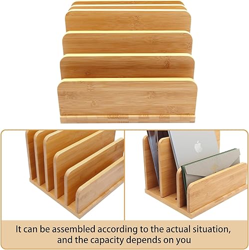 Miniatura 7 de Organizador de correo de escritorio para encimera, 5 ranuras de bambú para cartas, sobres, papel, archivo de facturas, organizador de bandeja de