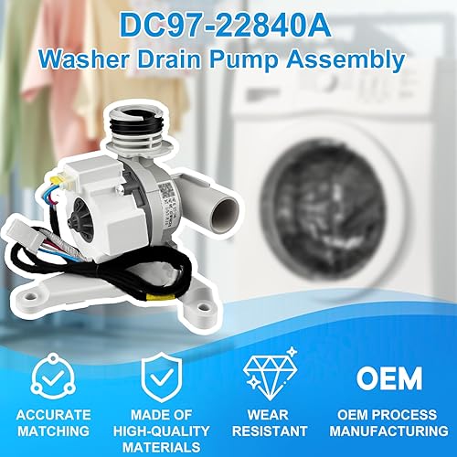 Miniatura 6 de DC97-22840A Conjunto de bomba de drenaje de lavadora compatible con lavadora samsung, BD11-1A, DC31-00201A, AP7187712, PS16735612, EAP16735612,
