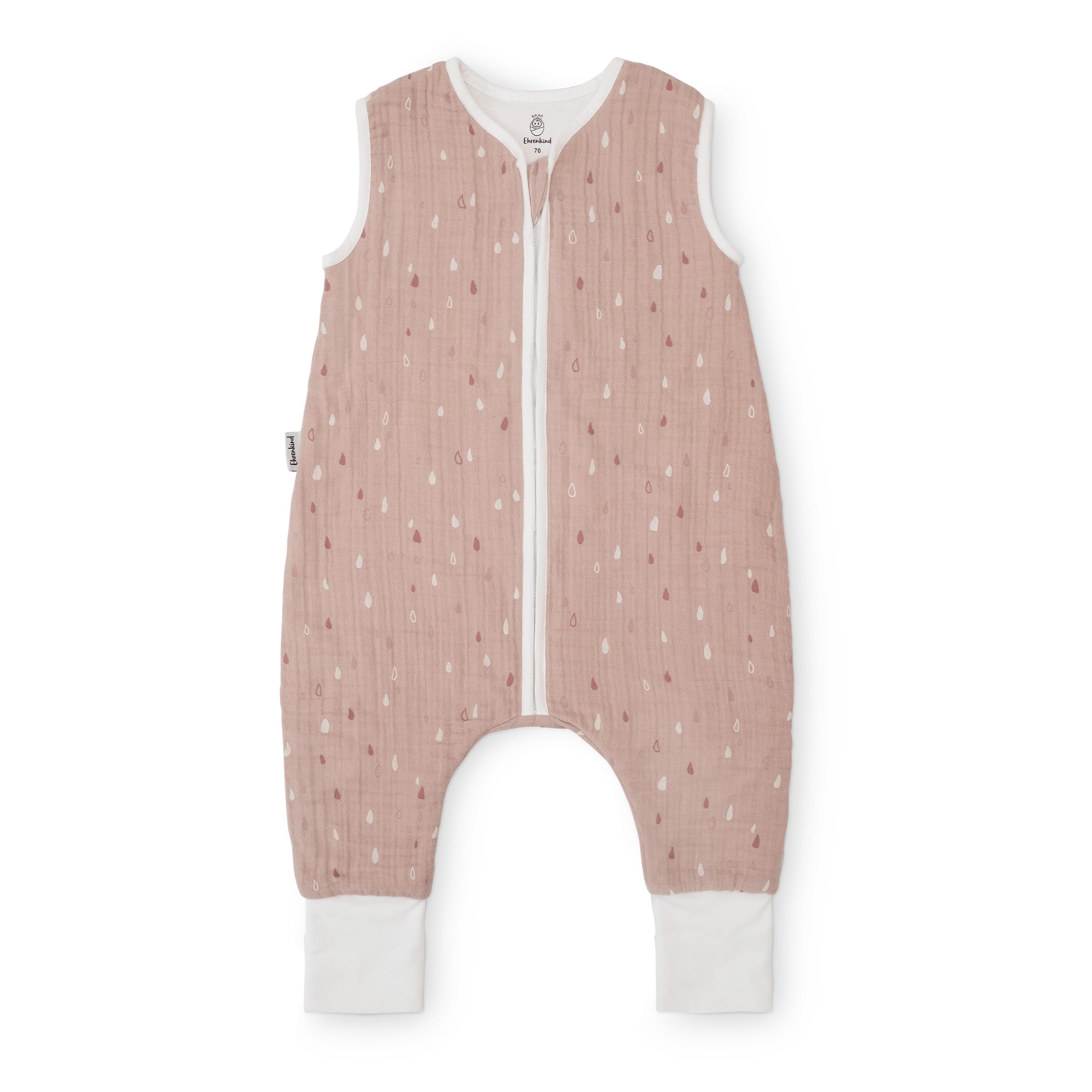 Ehrenkind® Baby Sommerschlafsack mit Füßen Musselin | aus weicher OEKO-TEX zertifizierter Bio-Baumwolle | Sommer Baby Schlafsack 1 TOG Gr. 70 Farbe Rose Tropfen