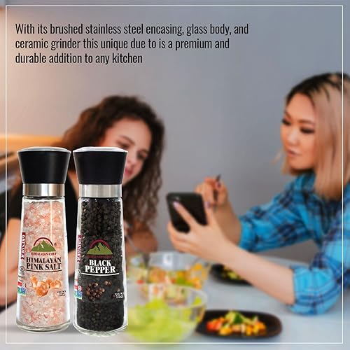Miniatura 3 de Himalayan Chef Juego de molinillo de sal y pimienta del Himalaya de acero inoxidable, coctelera de vidrio alta con grosor ajustable, grande
