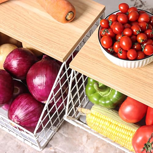 Miniatura 5 de Frutero blanco, cesta de frutas de 2 niveles para encimera de cocina, almacenamiento de frutas apilable montado en la pared, organizador de