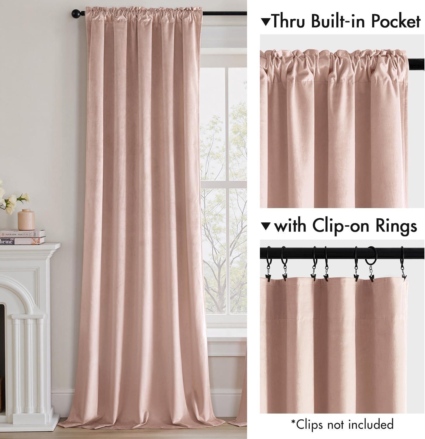 MIULEE Baby Pink Velvet Curtains 90 Inch Long Luxury Super Soft Thermal Insulated Blackout Curtains Room Darkening Drapes Rod Pocket for Nursery Bedroom Living Room Set of 2 Panels, W40 x L90 Inch
