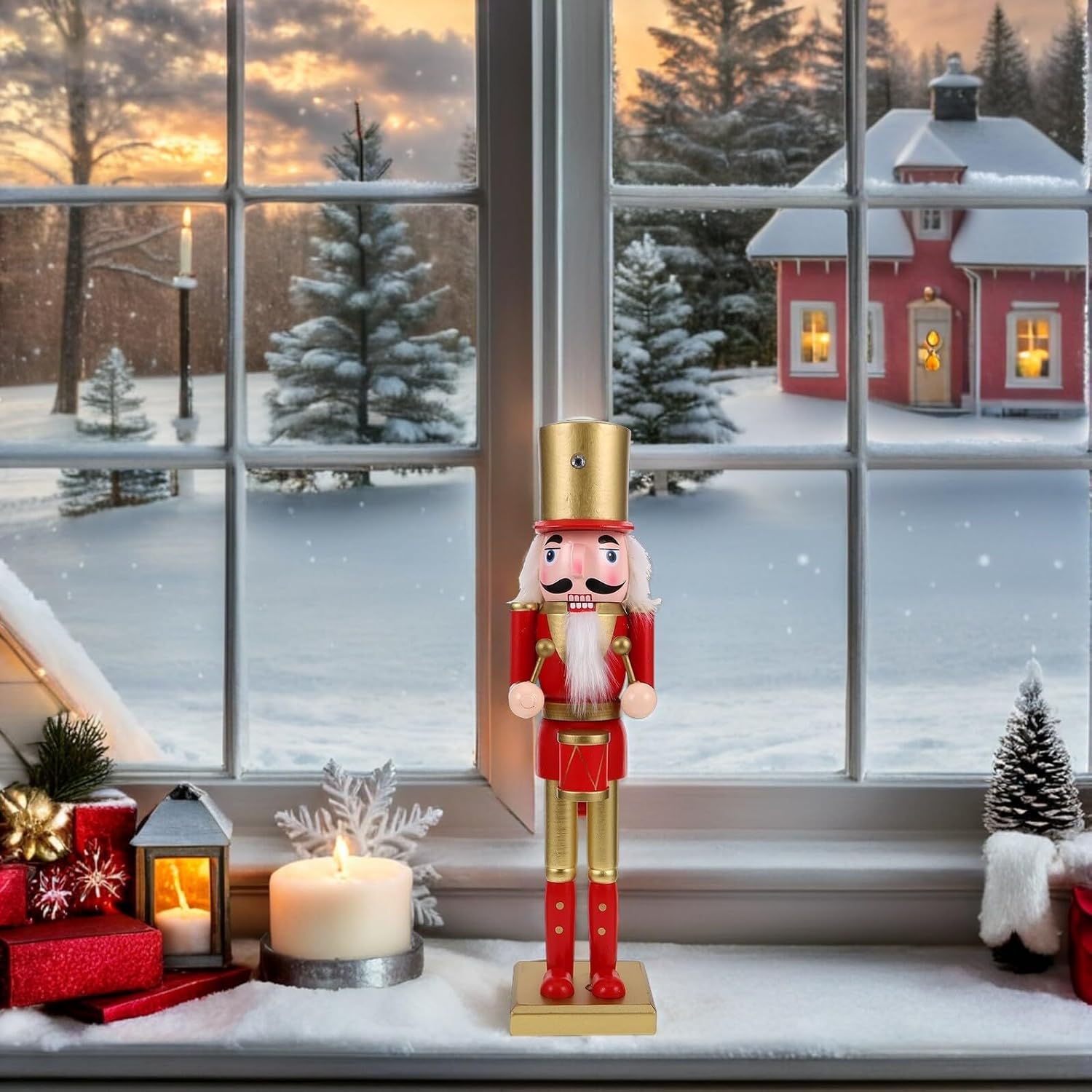 Wooden Nutcracker Soldier Statue 38cm Christmas Nutcracker Decor for Festive Tabletop and Shelf Display Holiday Decoration