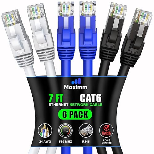 Miniatura 16 de Maximm Cable Ethernet Cat 6 de 30 pies (paquete de 6) – Cable LAN de alta velocidad, cable de Internet, cable de conexión y cable de red – UTP,