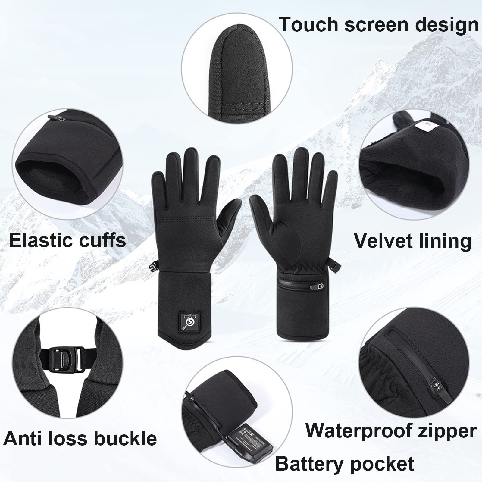 Gants Chauffants Chauds d'hiver Sports de Plein Air Chauffage Électrique Cyclisme Ski Alpinisme Gants à Écran Tactile Contrôle Intelligent de la Température,Red,S(16CM)