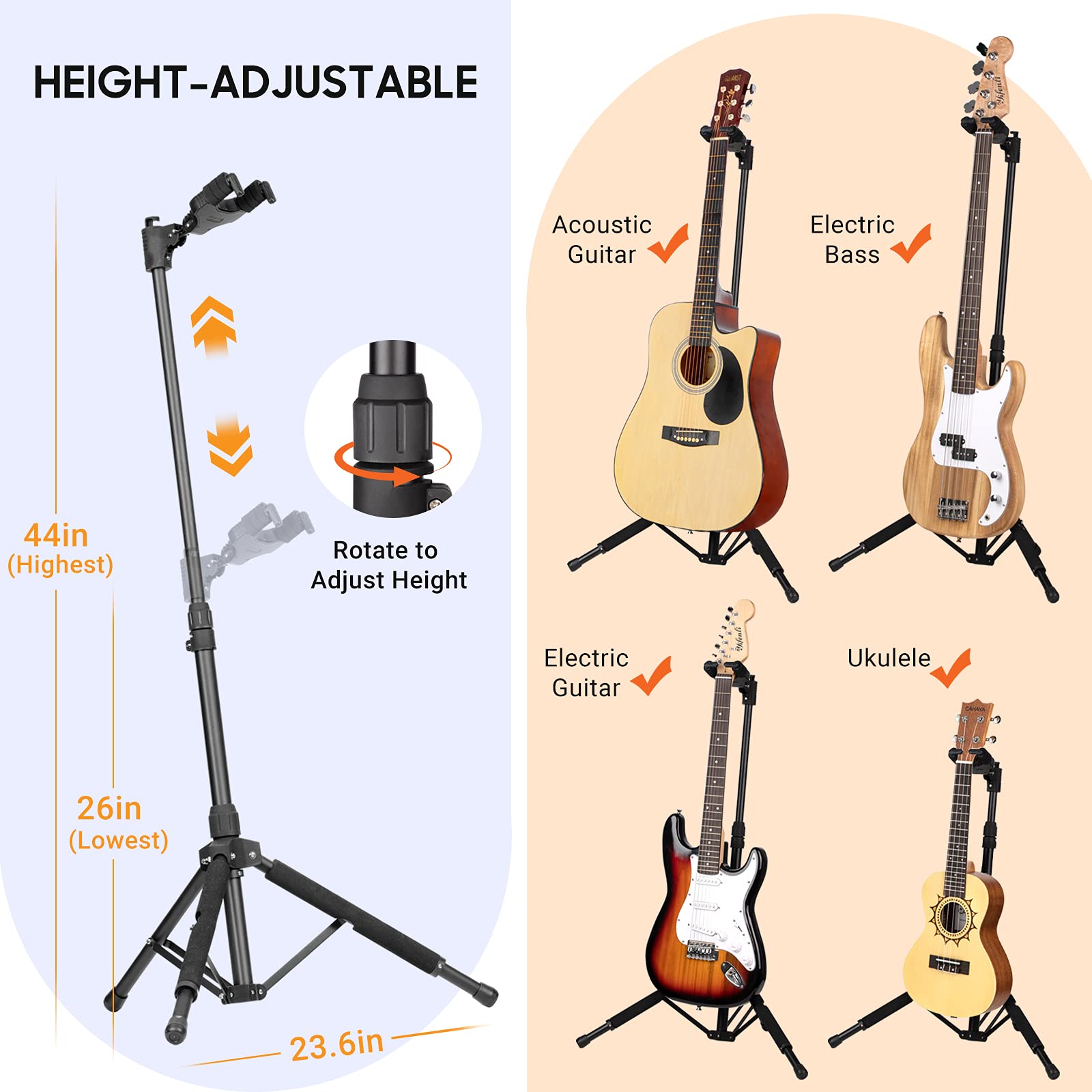 CAHAYA Gitarrenständer Universal mit Halshalter Klappstativ Boden Eisenständer für akustische elektrische klassische Bassgitarren CY0265