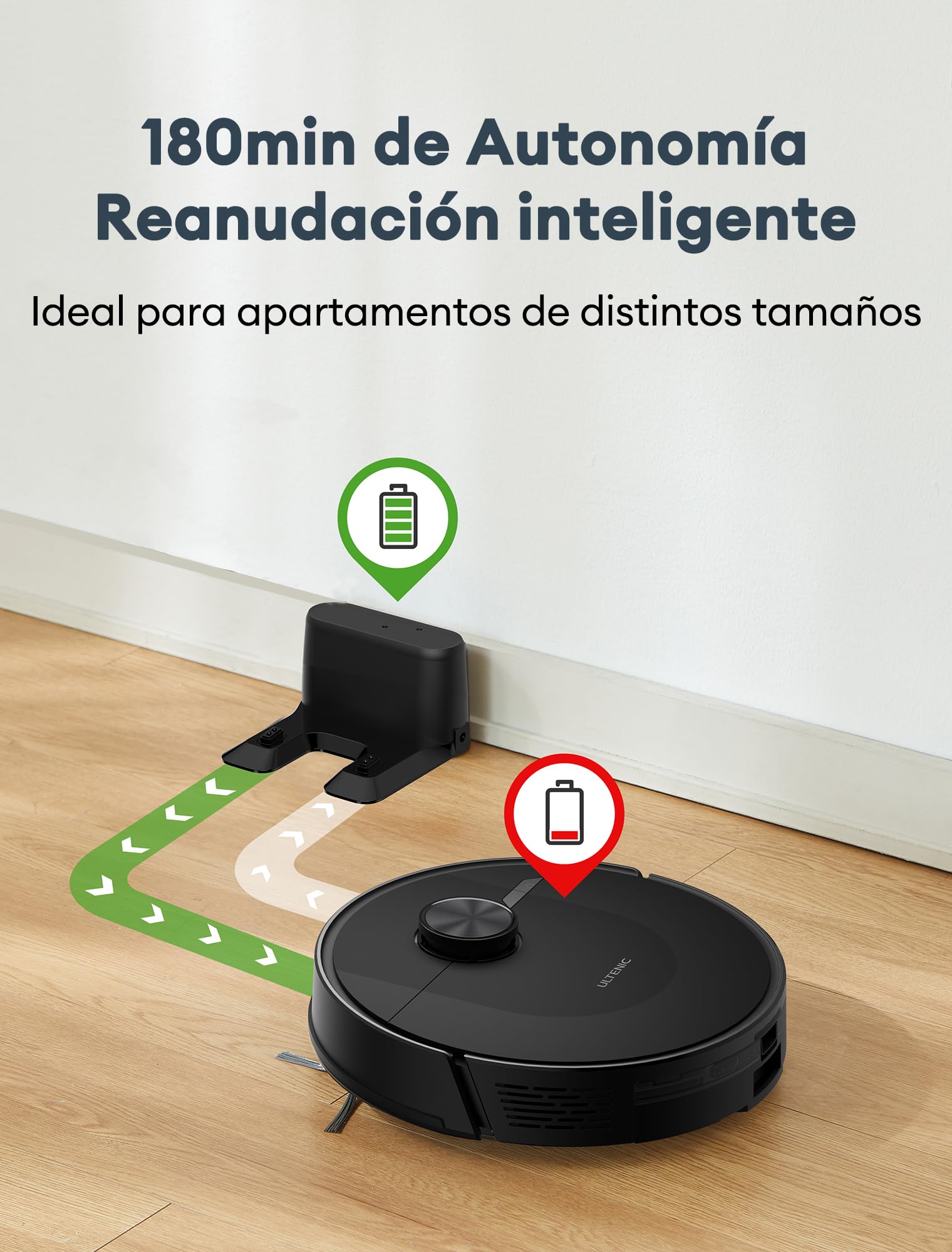 Ultenic Robot Aspirador y Fregasuelos con LIDAR, 8000PA, 180Min, Cobertura Completa 100%, Auto-Boost Alfombras, App/Voz, para Pelo de Mascotas