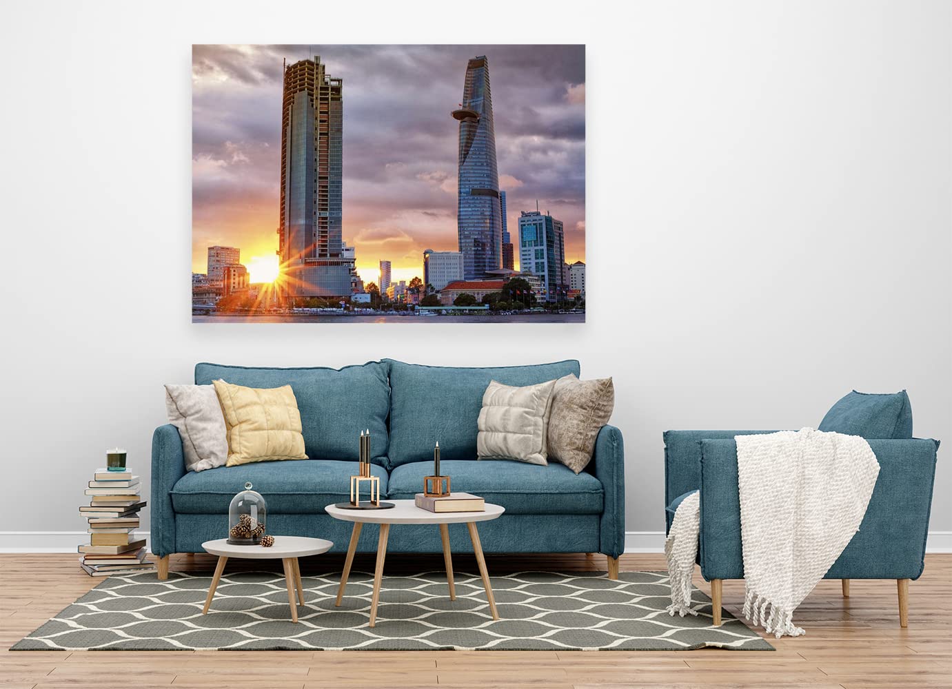 VERRE ART Wood Framed Canvas - Wall Decor for Living Room, Bedroom, Office, Hotels, Drawing Room (60in X45in) - Ho Chi Minh Cityscape