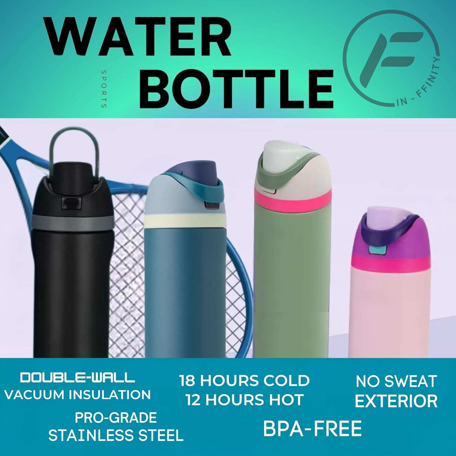 IN-FFINITY- 16oz Water Bottle - Insulated Stainless Steel with Straw SWIG & SIP Lid, 24h Cold & 12h Hot | Gym, Hiking, Travel & Kids Sports Metal Water Bottle with Carry Handle (GRASS GREEN) - Image 6