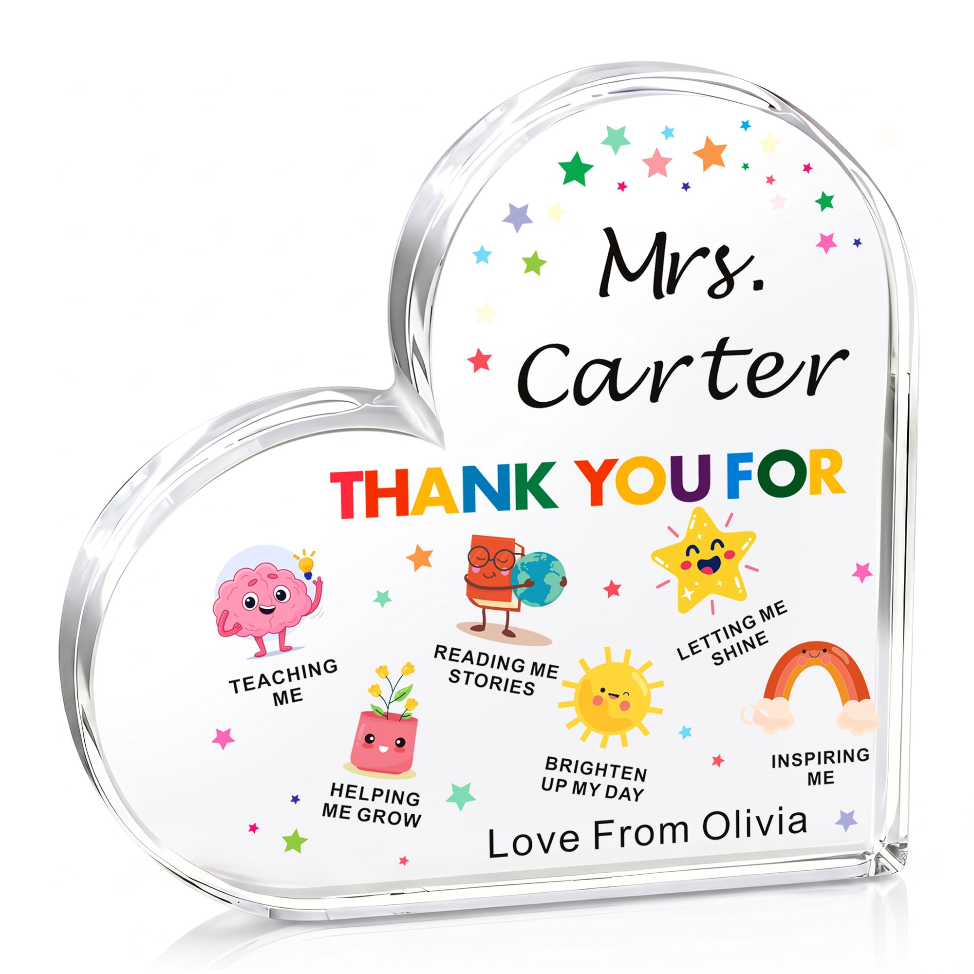 EDSG Personalised Thank You Teacher Gifts, Teacher Appreciation Gifts for Women Men, Best Teacher Acrylic Sign, Thankyou Teacher Gifts End of the Year Teaching Assistant Nursery (Heart-1)