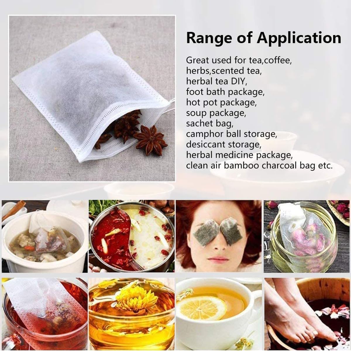 ECYC Ltd 1000 Pcs Drawstring Tea Filter Bags, Disposable Tea Infuser Bags Coffee Powder Tea Filter Bags Empty Tea Bags Spice Filter Bags for Loose Leaf Tea, Herbs, Spice, and Cooking, 5 x 7cm