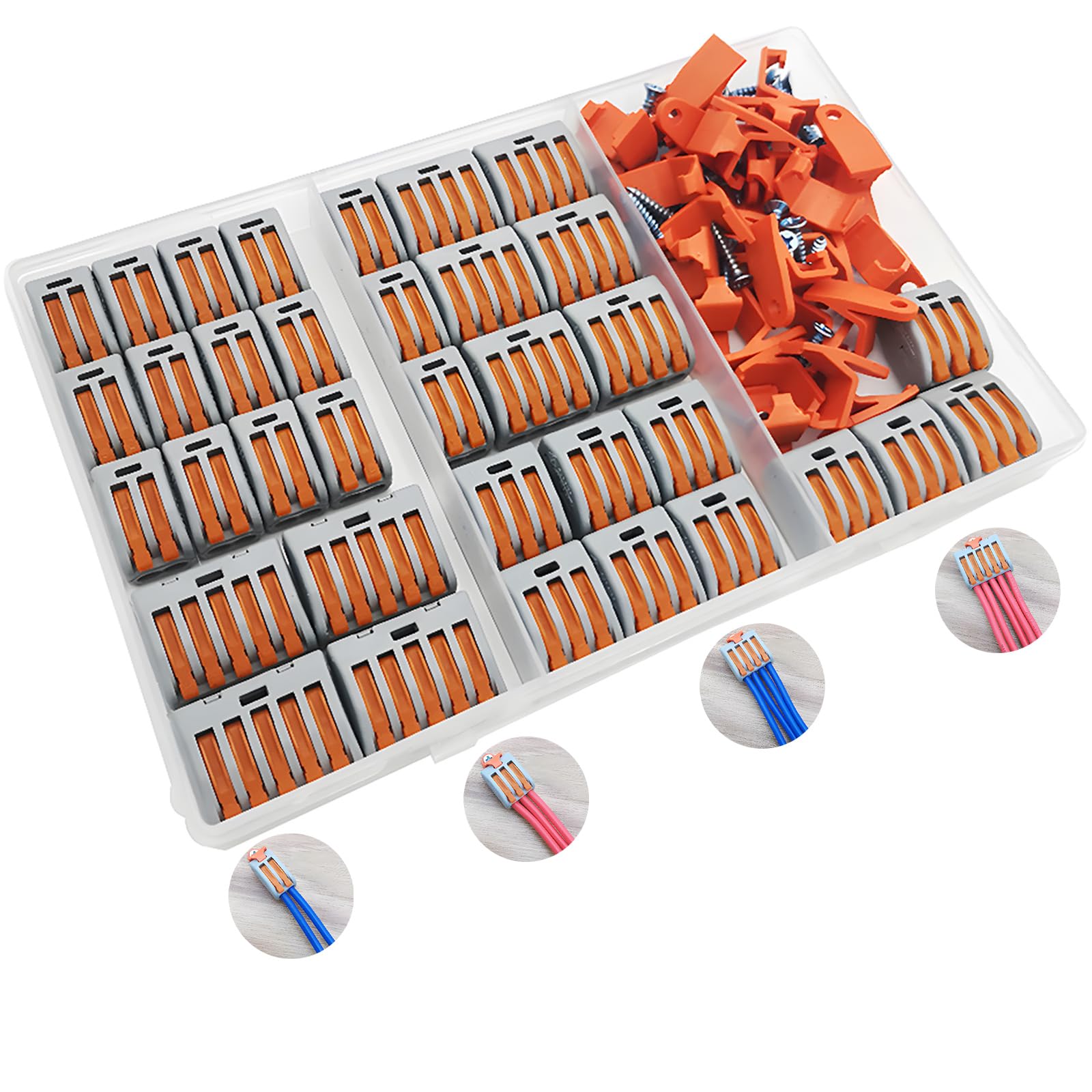 Conectores Electricos, CESFONJER 35 Pcs Bloque Terminales, Conectores de Cable Compacto con Palanca de Empuje con Resorte (15 pcs 2 puertos/10 pcs 3 puertos/6 pcs 4 puertos/4 pcs 5 puertos)