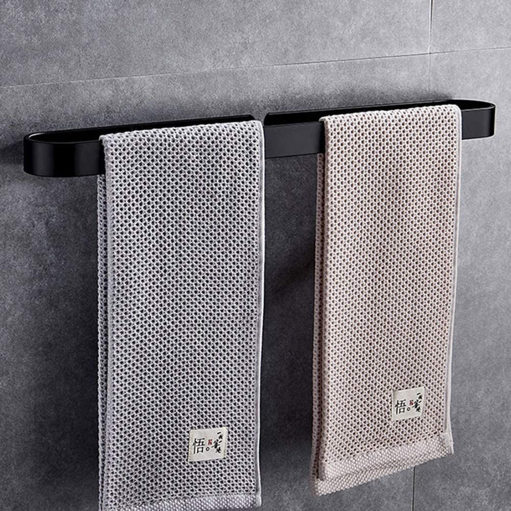 Porte-Serviettes Noir, Barre de Salle de Bain Suspendue à Une Seule Tige avec Anneau de Perforation Gratuit (60 cm)