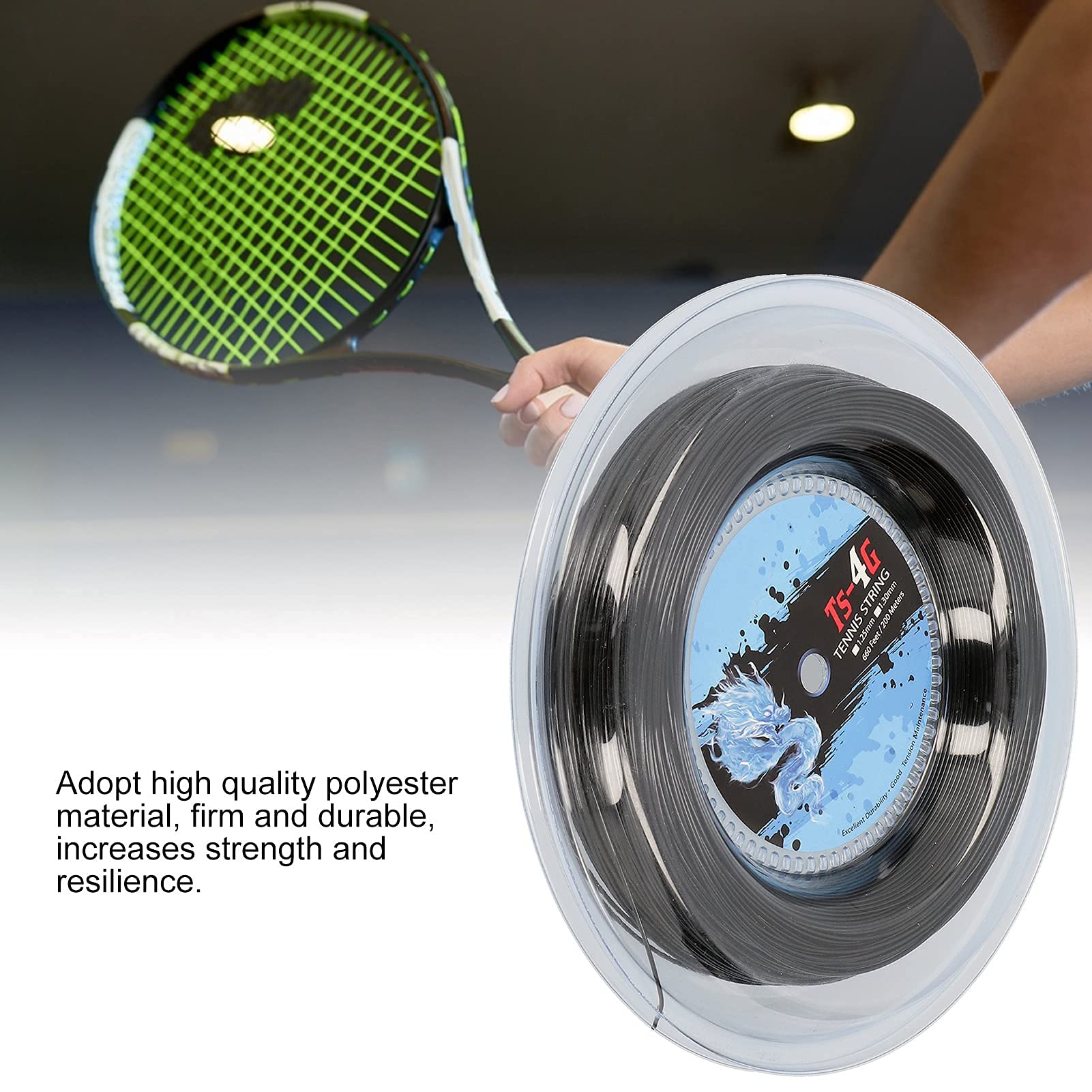 Alomejor Corda per Racchetta da Tennis, Lunghezza 200 m/656.2 Piedi, Accessorio da Tennis Nero per Sport all'Aria Aperta