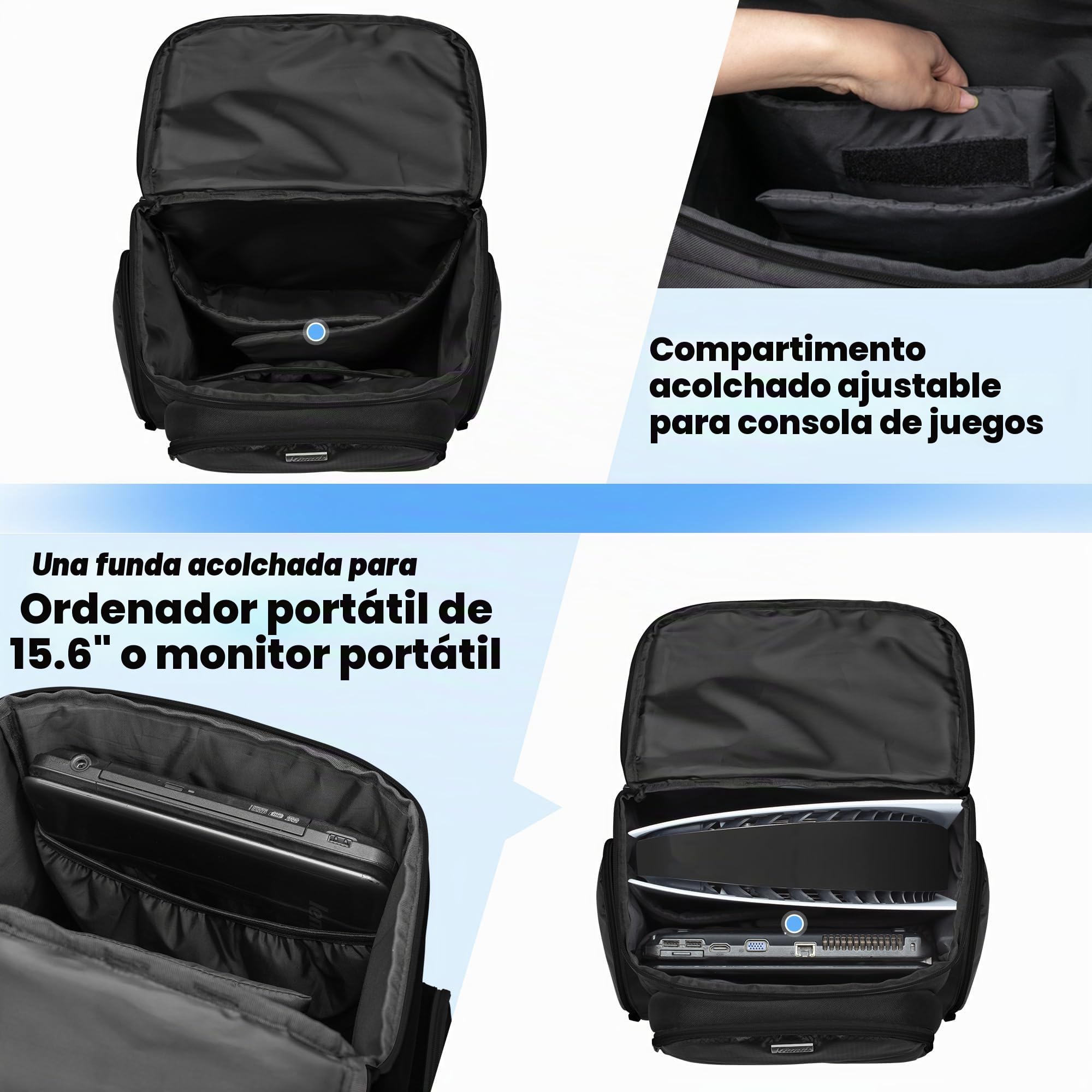 Trunab - Mochila para Videojuegos, Almacenamiento de Protección Compatible Con PS5, PS4, Xbox One, Bolsa de Viaje Con Bolsillos para Portátiles de 15,6