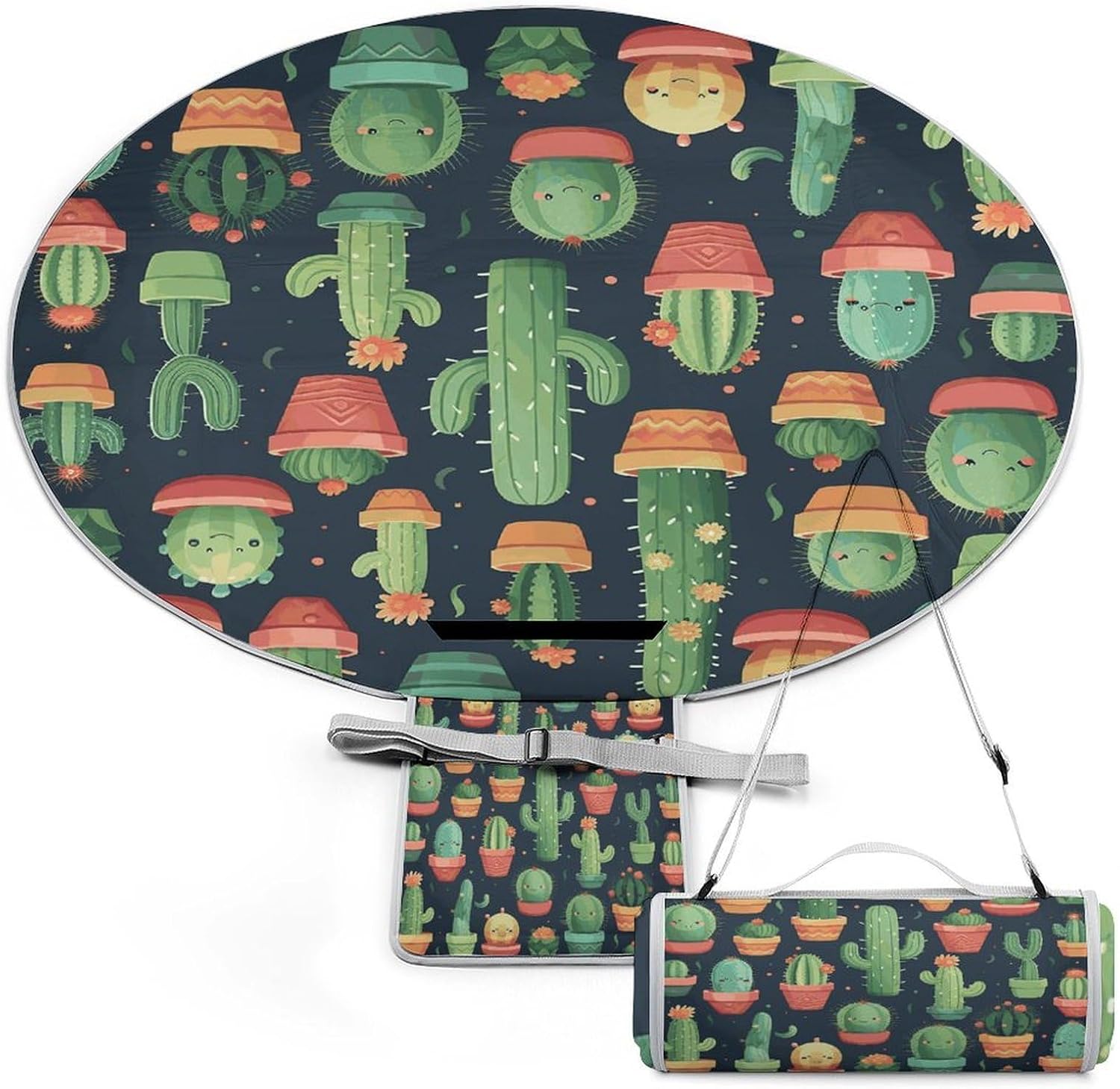 Cute Cactus Seamless Illustration Picnic Mat Lightweight Waterproof Picnic Blankets Extra Large Picnic Outdoor Blankets Foldable Sandproof Beach Blanket for Park Beach Camping Courtyard 58.3''x58.3''