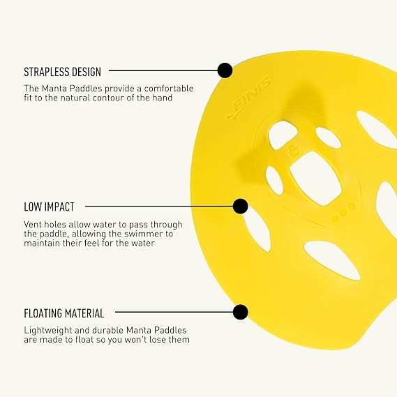 FINIS Manta Swim Training Paddles - Strapless Design for Stroke Technique - Floating Hand Paddles - Build Strength