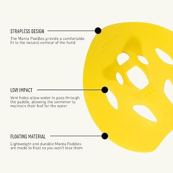 FINIS Manta Swim Training Paddles - Strapless Design for Stroke Technique - Floating Hand Paddles - Build Strength