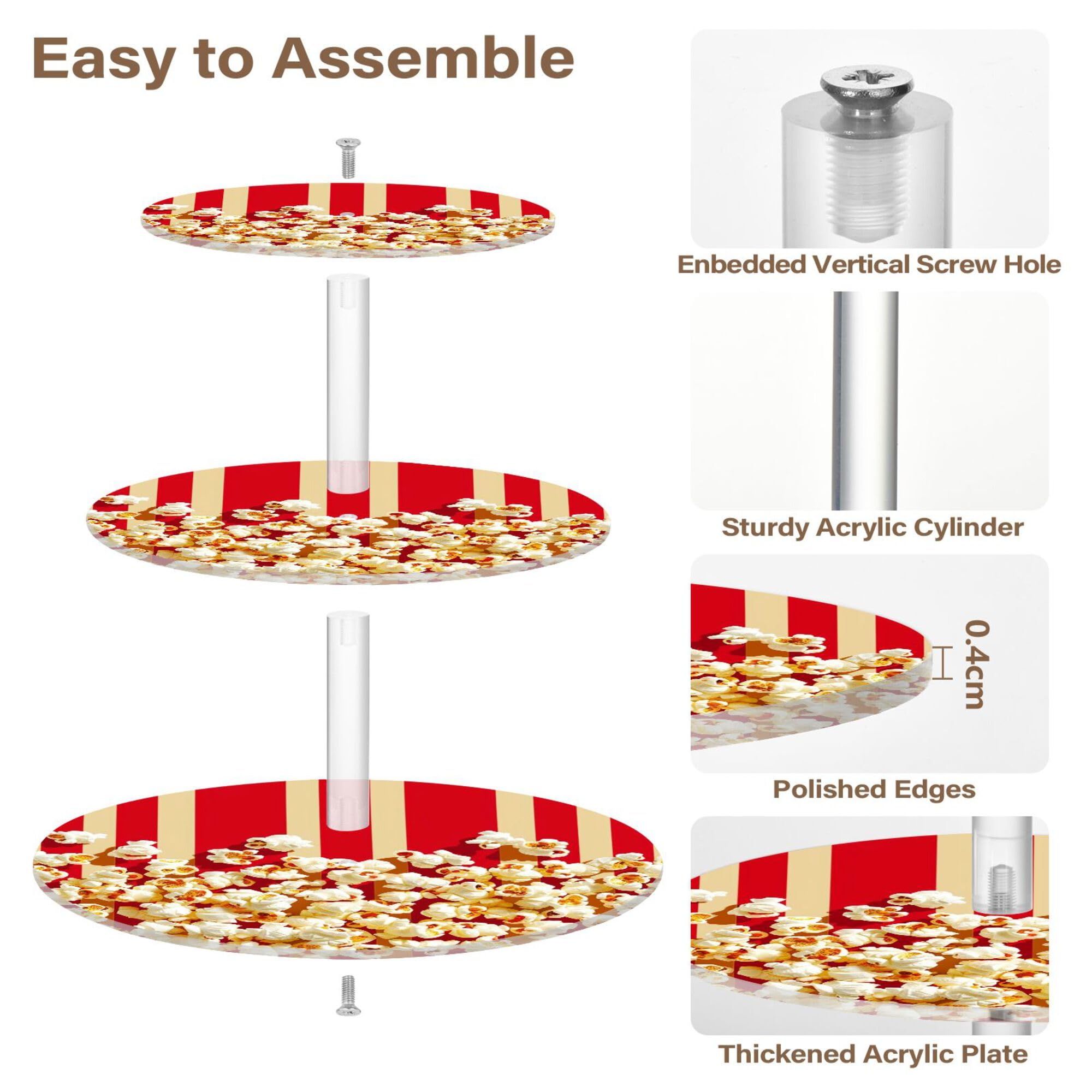 PYBUG Popcorn 3 Tier Acrylic Cupcake Stands Tower,Dessert Table Display Set for Tea Party,Wedding,Birthday, Baby Shower