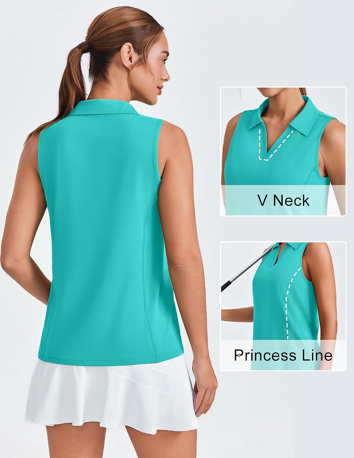 PINSPARK Womens Golf Shirt Sleeveless UPF 50+ Polo V Neck Workout Tank Tops