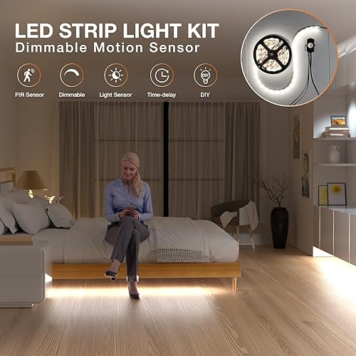 Miniatura 2 de Sensky Kit de tira de luz LED regulable con sensor de movimiento, tira de luz LED con sensor de movimiento, adaptador de corriente para luz segura