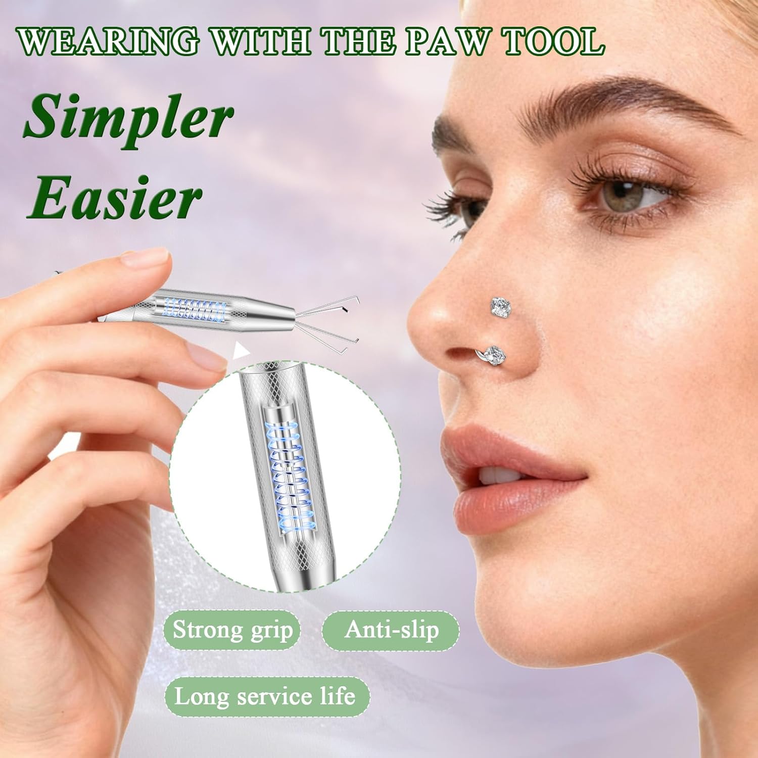 Opal Nose Ring Studs Horseshoe Nose Rings Hoops Stud 316L Stainless Steel Nose Rings Round CZ Square Screw L Shaped Nose Stud Hypoallergenic Nostril Piercing Jewelry for Women Men - Image 6