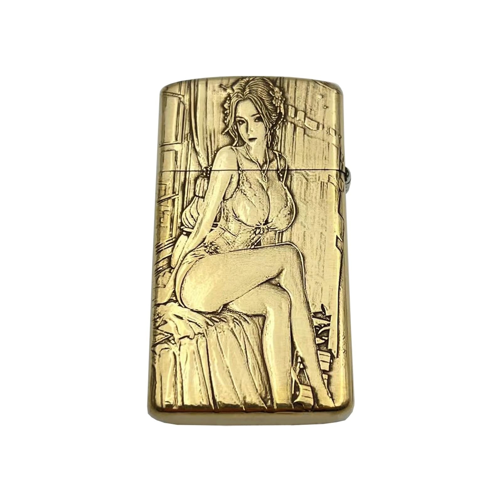 Accendino a Cherosene Stretto Antivento, Accendino Vintage in Rame Puro con Stampa bifacciale, accensione a Mola, combustibile Ricaricabile, Regalo for Uomo (Cherosene Non Incluso)(Brass)