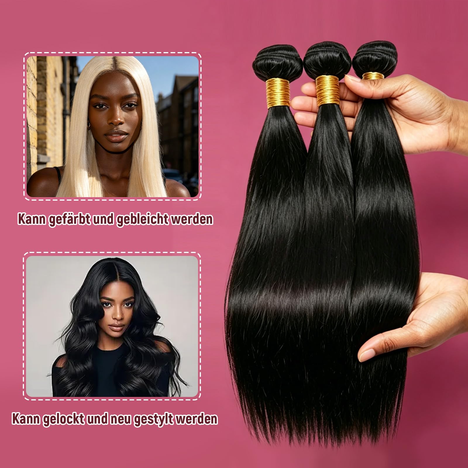 12A Glattes Tressen echthaar zum einnãhen,14 16 18 Zoll 100% unbehandeltes | Black Weft Extensions Echthaar Tressen,Brazilian Echthaar tressen zum einnähen,Gefärbt/Gebleicht/Geglättet,Human Hair Bundles