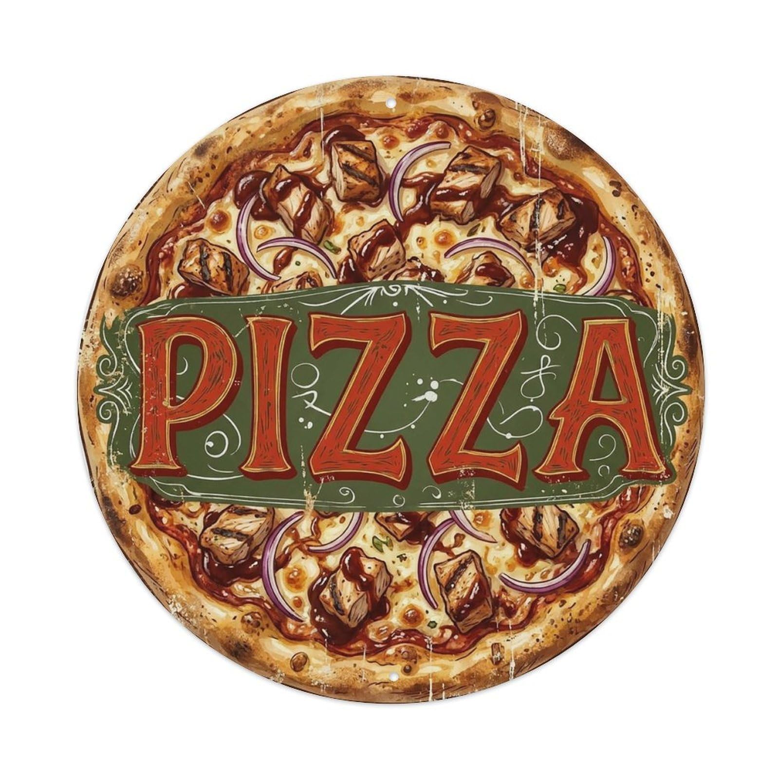 Yrnq 8X8inch Vintage Style Vintage Pizza Bbq Chicken Onion Food Decoration Metal Tin Sign